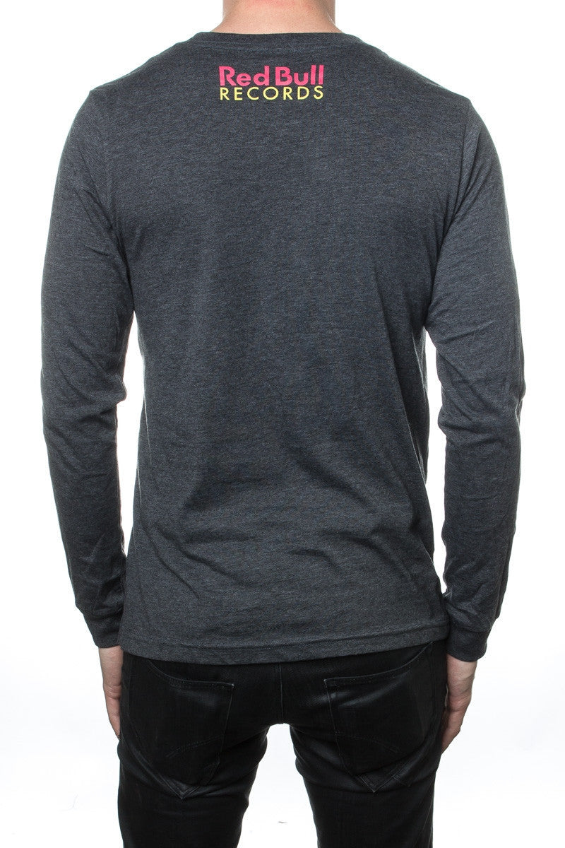 Red Bull Records - Distressed Traditional Logo L/S  T-Shirt Grey