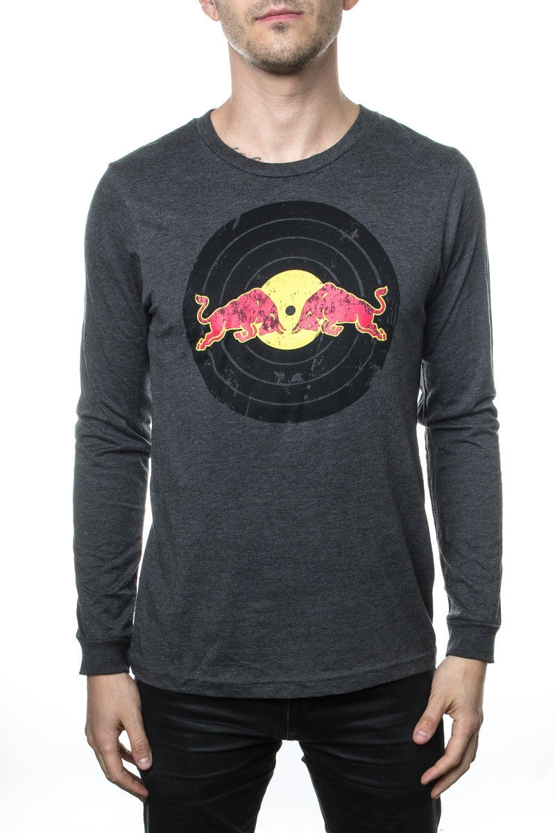 Red Bull Records - Distressed Traditional Logo L/S  T-Shirt Grey